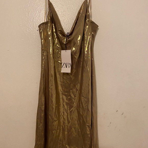 Zara Gold Satin Mini Dress - Picture 3 of 7